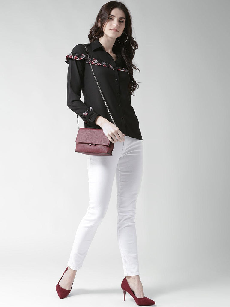 Women Black Contemporary Fit Solid Casual Shirt-Shirts-StyleQuotient