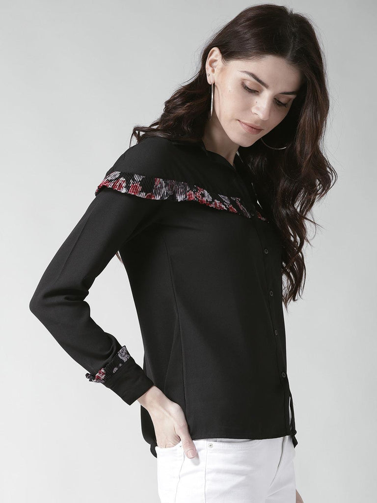 Women Black Contemporary Fit Solid Casual Shirt-Shirts-StyleQuotient