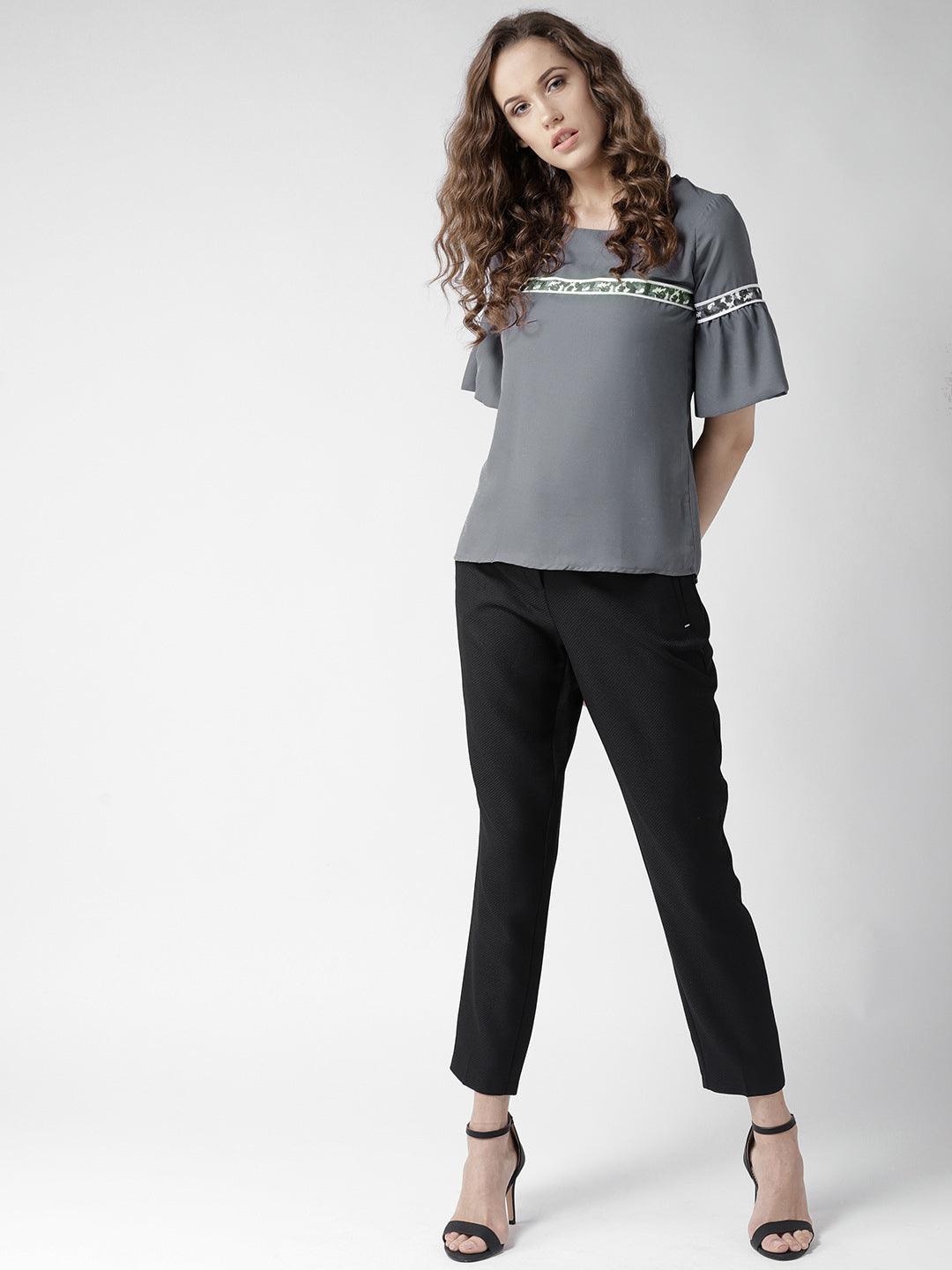 Women Grey Solid Top-Tops-StyleQuotient