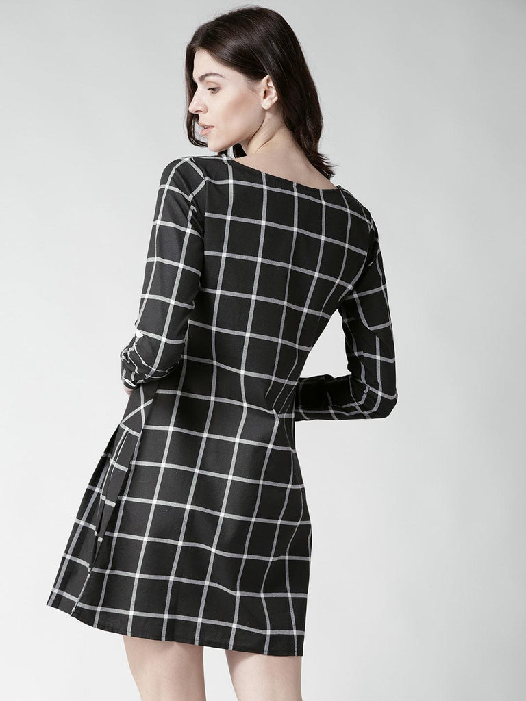 Women Black & White Checked A-Line Dress-Dresses-StyleQuotient