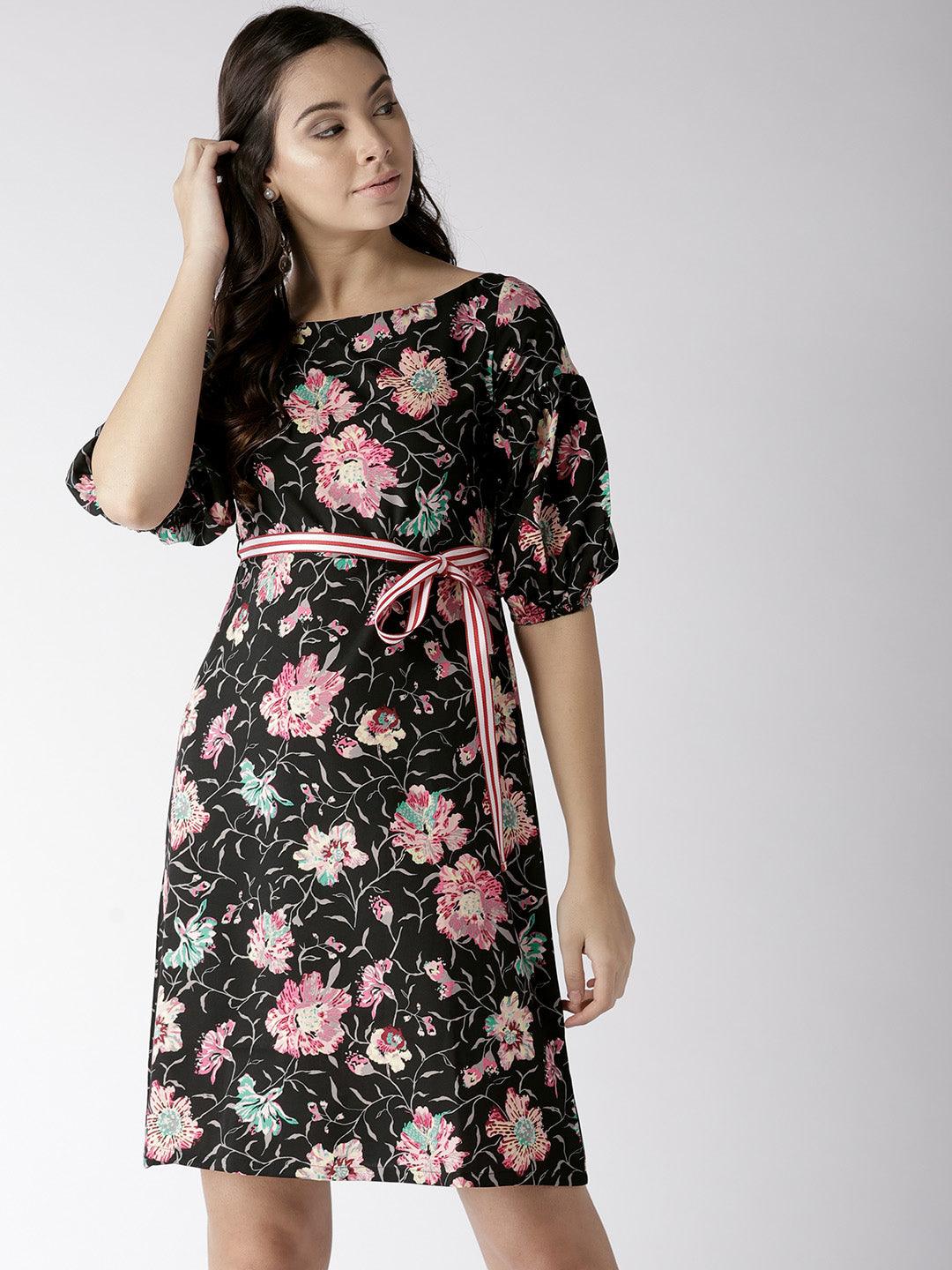 Women Black Printed A-Line Dress-Dresses-StyleQuotient