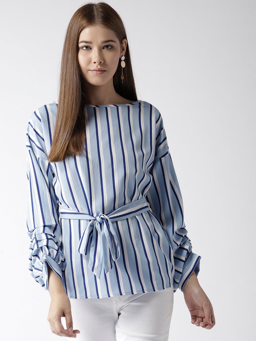 Women Grey & Black Striped Top-Tops-StyleQuotient