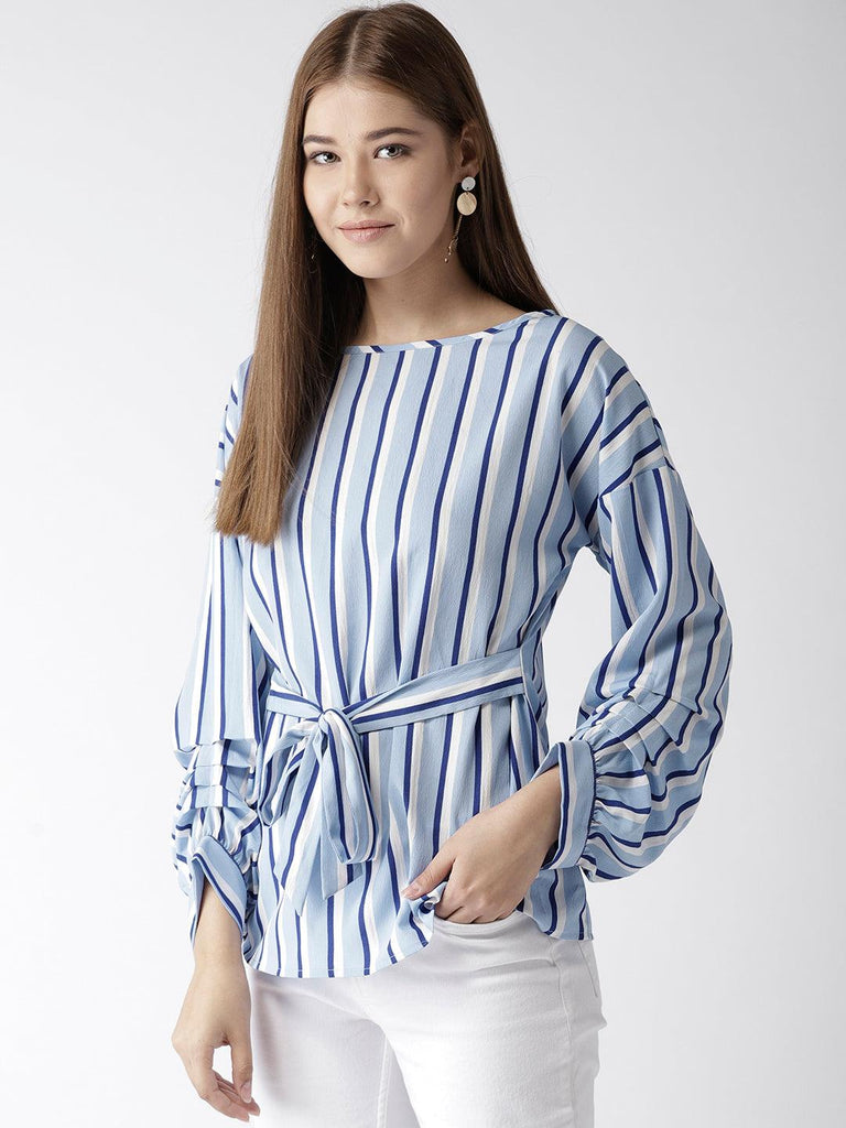 Women Grey & Black Striped Top-Tops-StyleQuotient