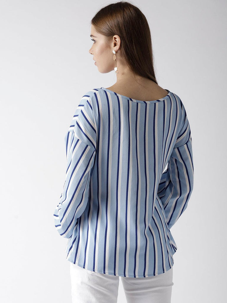 Women Grey & Black Striped Top-Tops-StyleQuotient