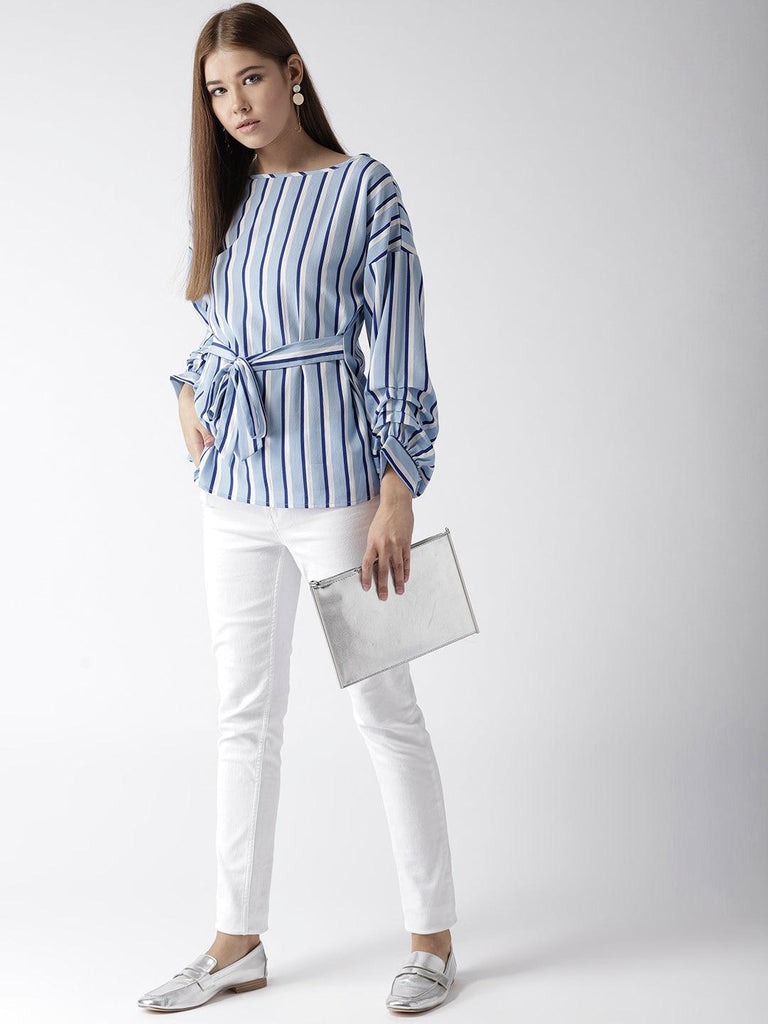 Women Grey & Black Striped Top-Tops-StyleQuotient