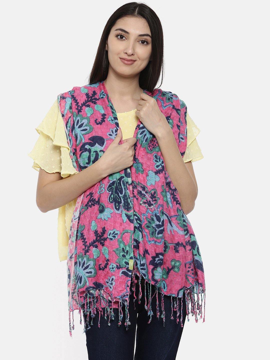 Women Pink Printed Shawl-Shawl-StyleQuotient