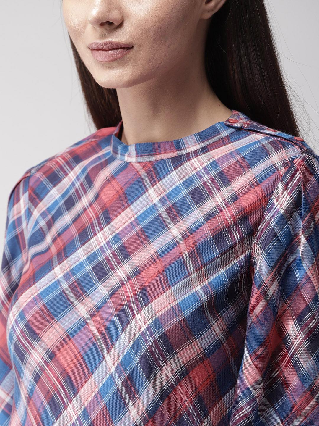 Women Red & Blue Checked Top-Tops-StyleQuotient