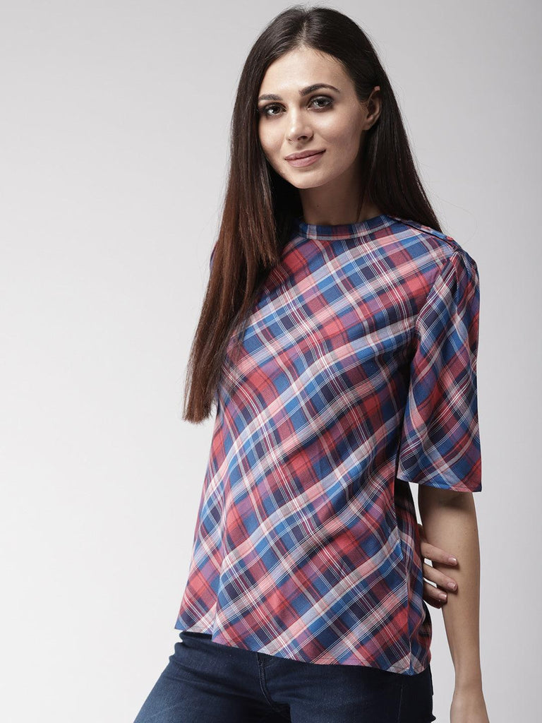 Women Red & Blue Checked Top-Tops-StyleQuotient