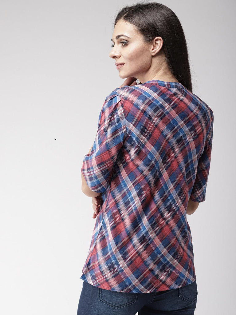 Women Red & Blue Checked Top-Tops-StyleQuotient