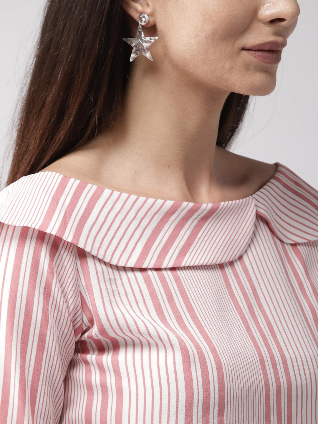 Women Boat Neck Striped Top-Tops-StyleQuotient