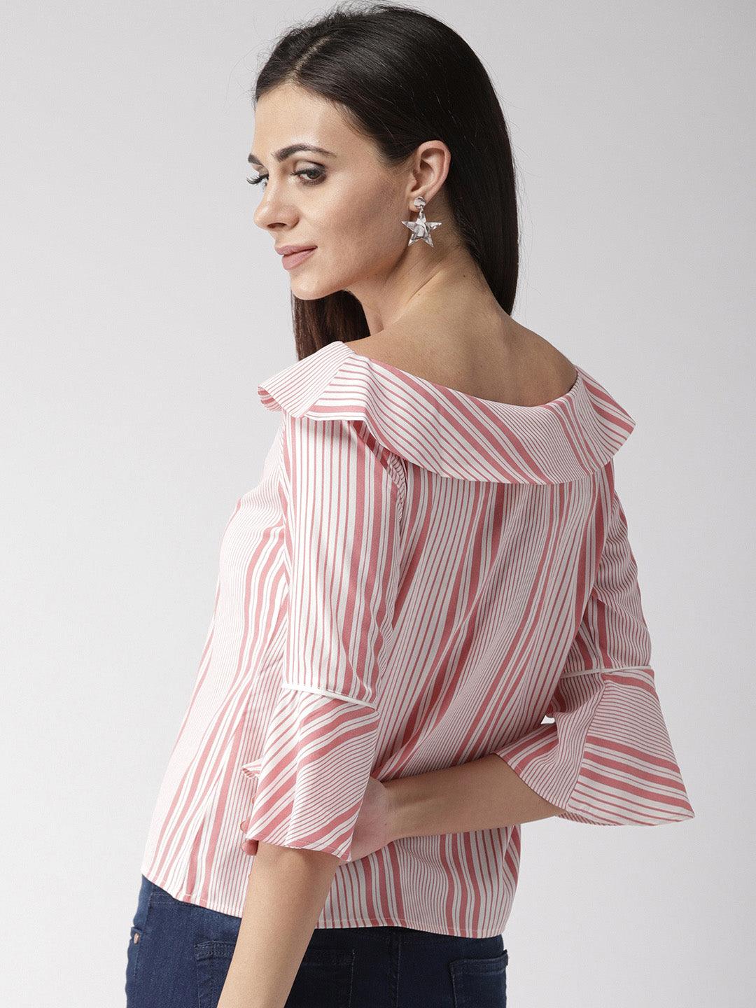 Women Boat Neck Striped Top-Tops-StyleQuotient