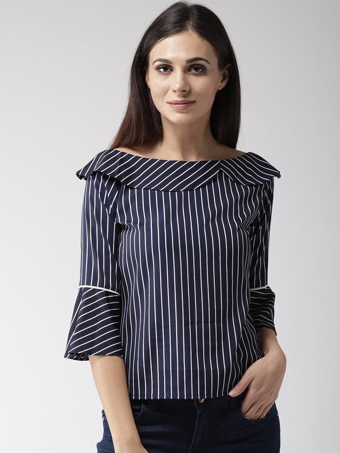 Women Boat Neck Striped Top-Tops-StyleQuotient