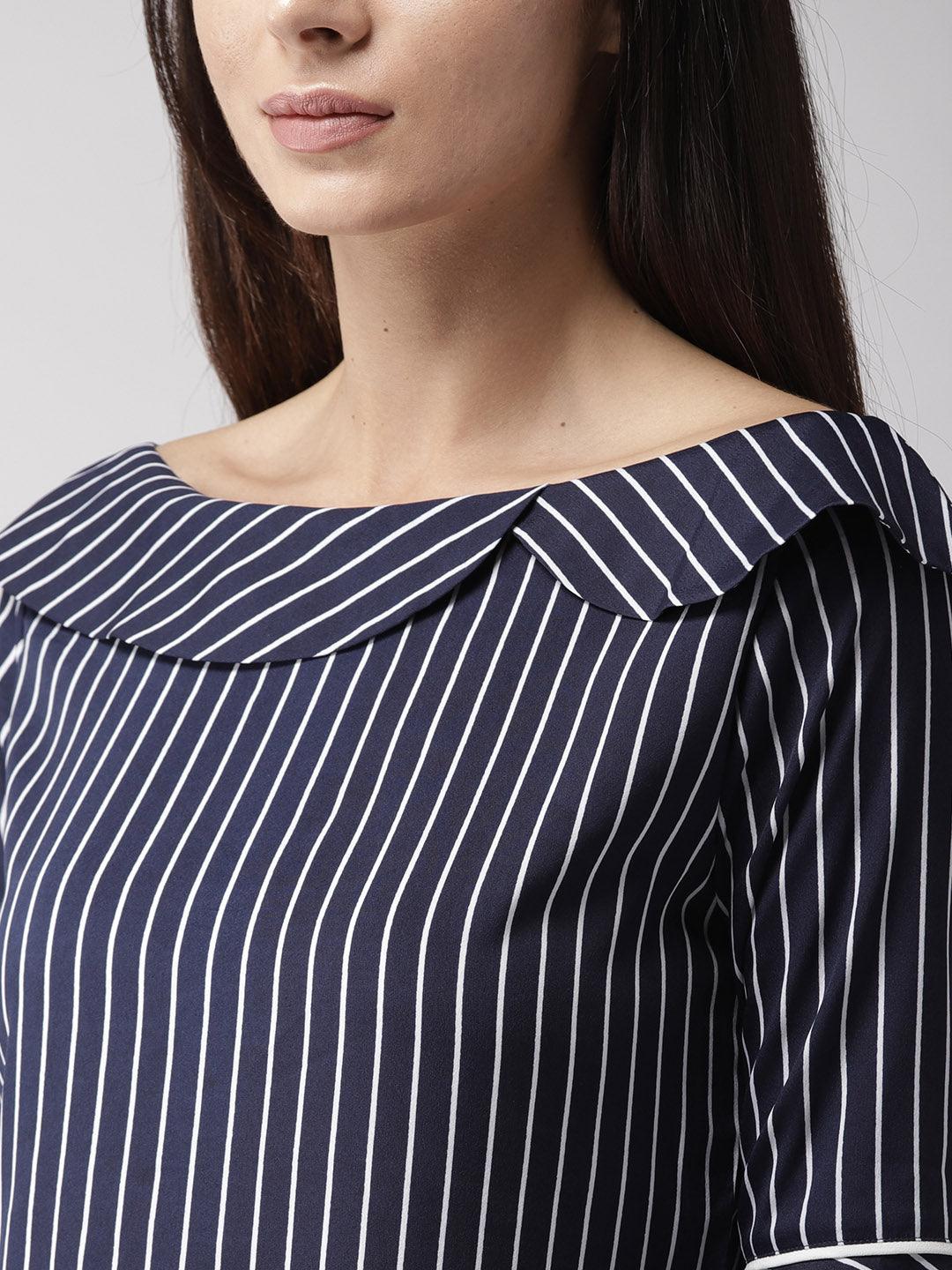 Women Boat Neck Striped Top-Tops-StyleQuotient