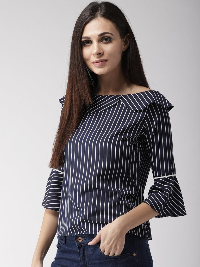 Women Boat Neck Striped Top-Tops-StyleQuotient