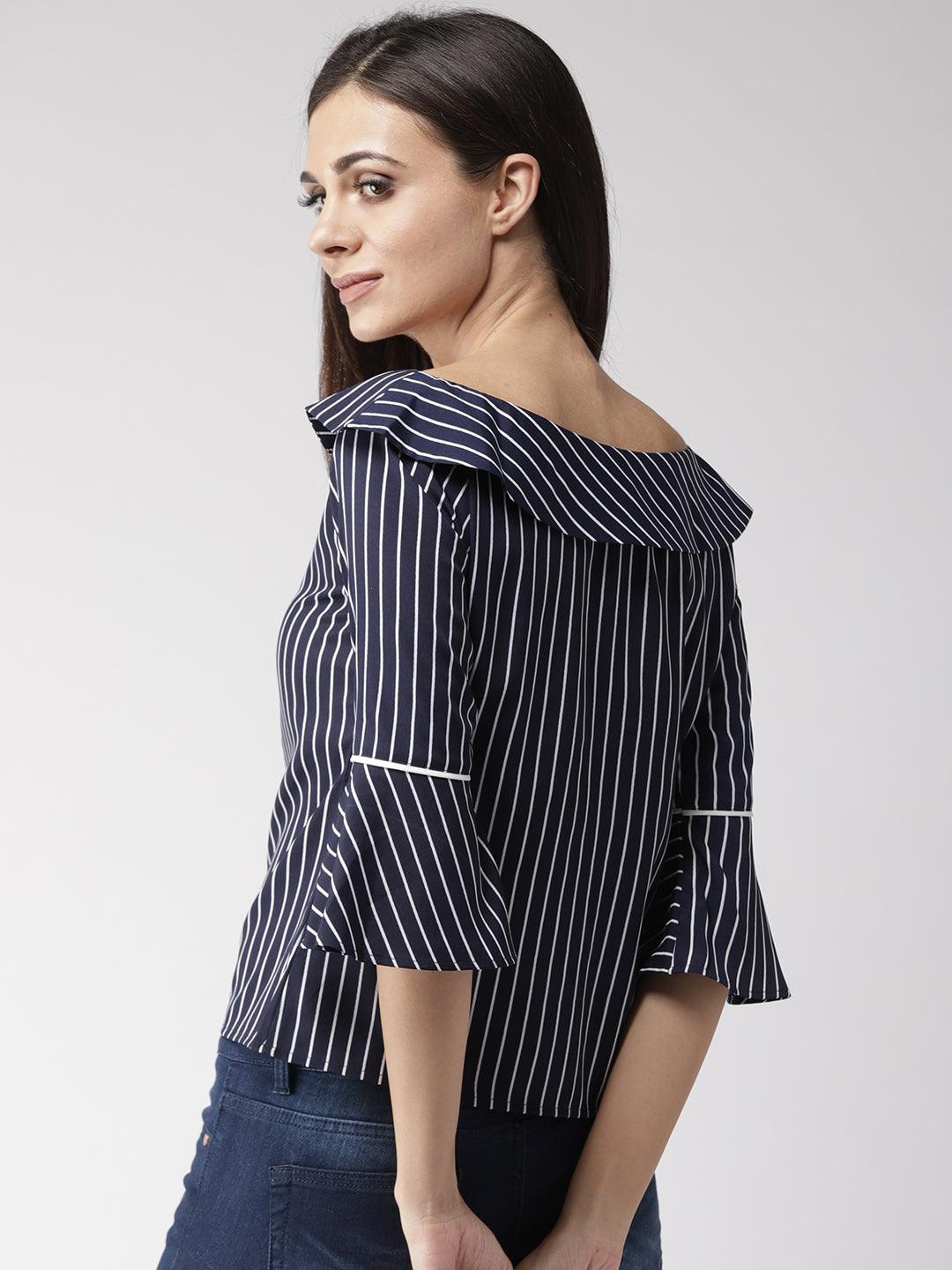 Women Boat Neck Striped Top-Tops-StyleQuotient