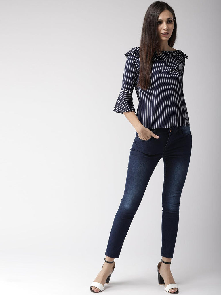 Women Boat Neck Striped Top-Tops-StyleQuotient