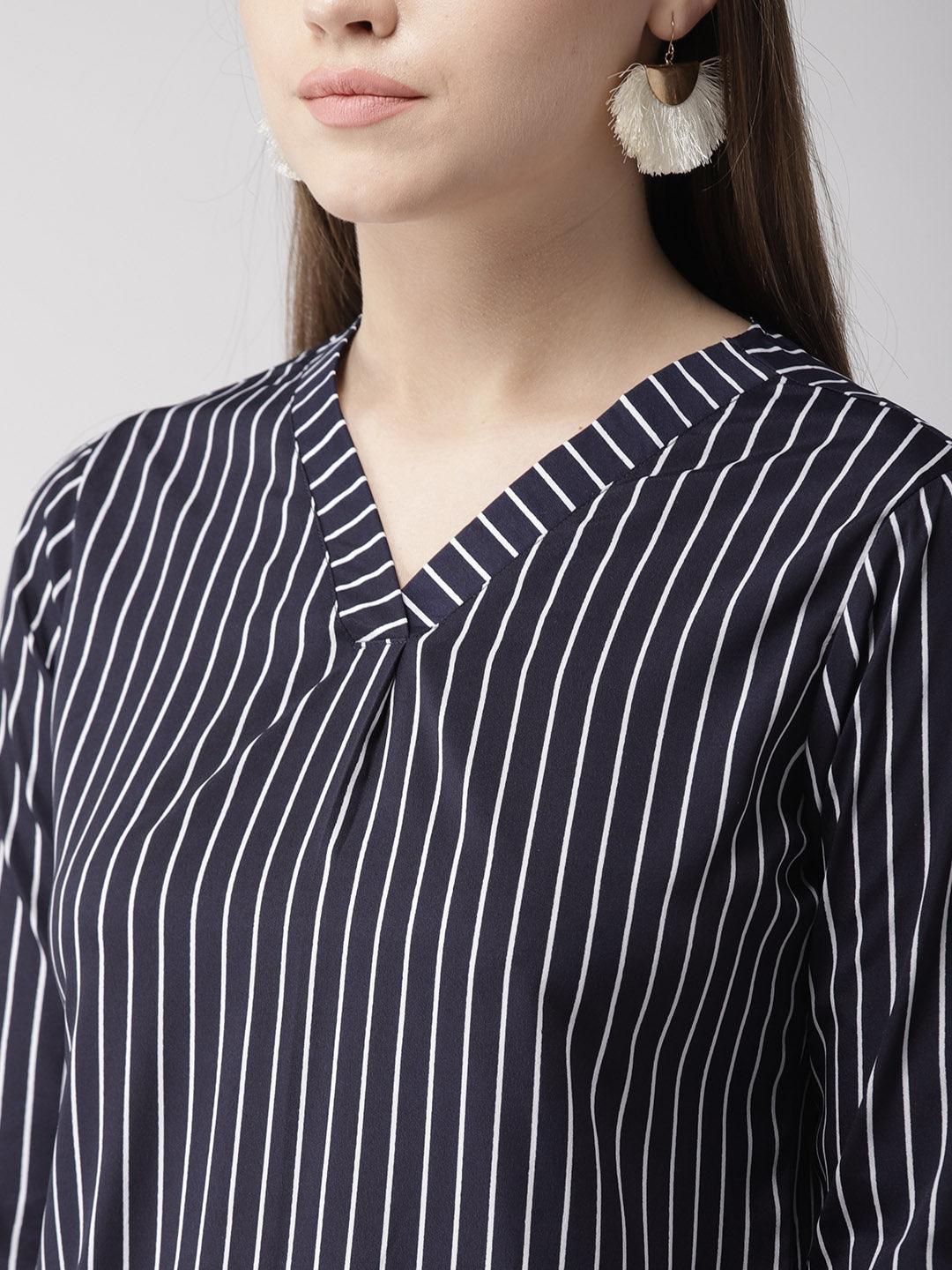 Women V-neck Striped Top-Tops-StyleQuotient