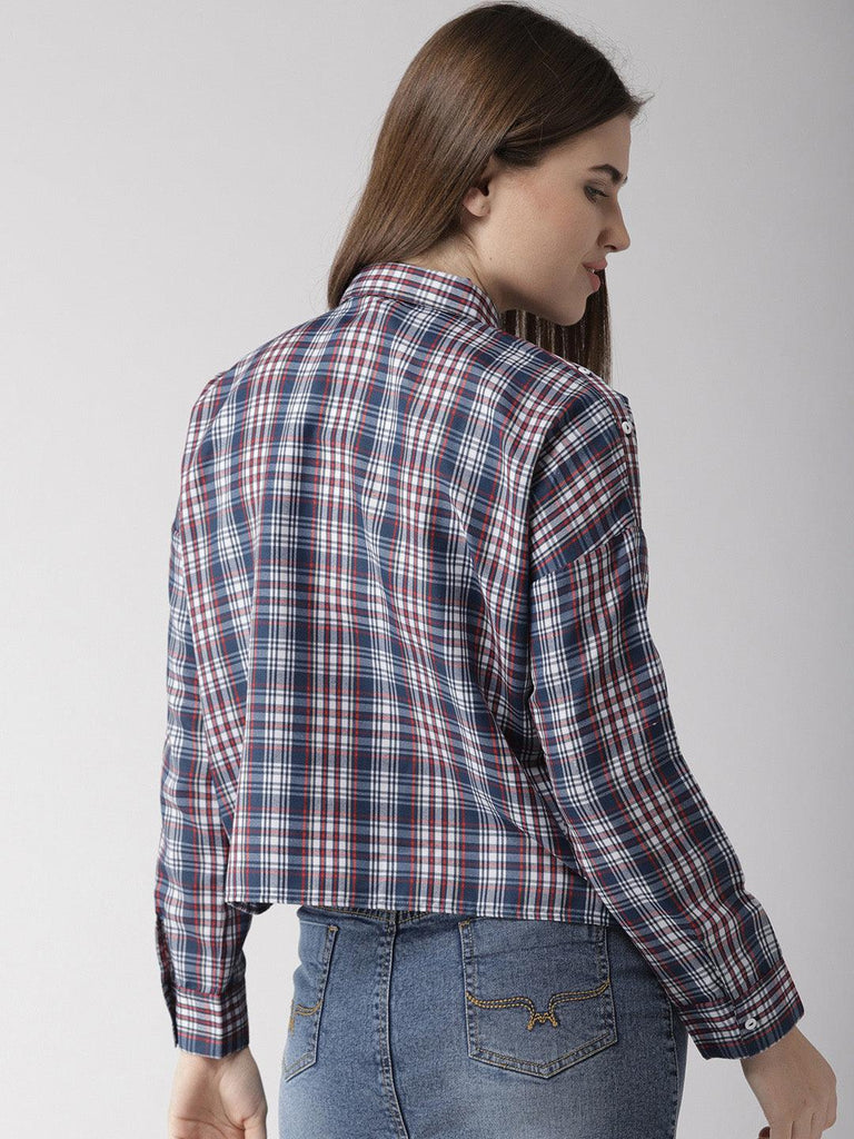 Women Navy & White Checked Casual Shirt-Shirts-StyleQuotient