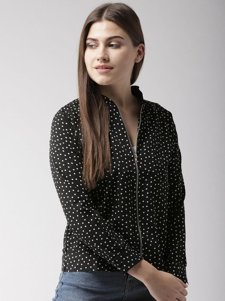 Women Black & White Printed Shirt Style Top-Tops-StyleQuotient