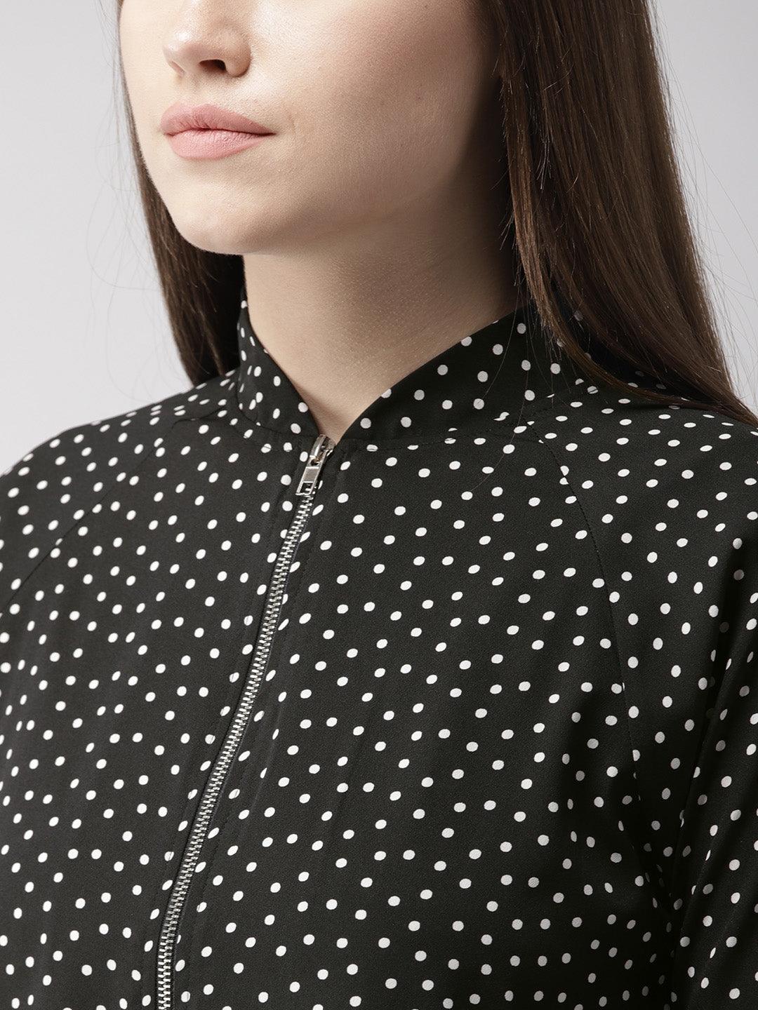 Women Black & White Printed Shirt Style Top-Tops-StyleQuotient