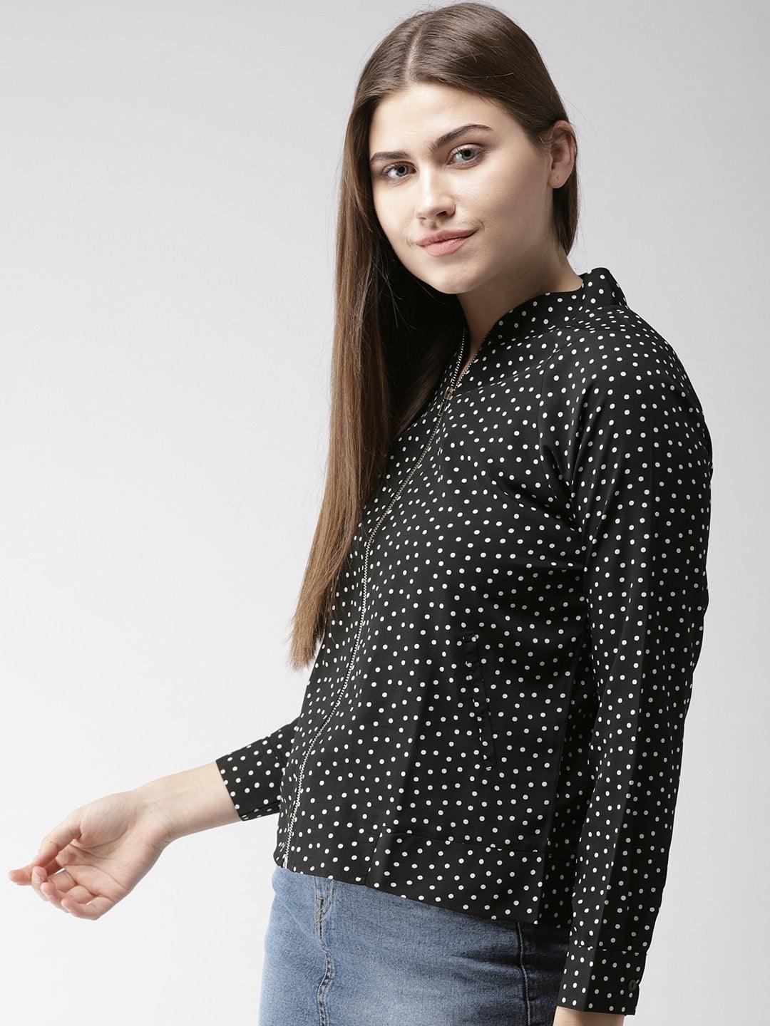 Women Black & White Printed Shirt Style Top-Tops-StyleQuotient