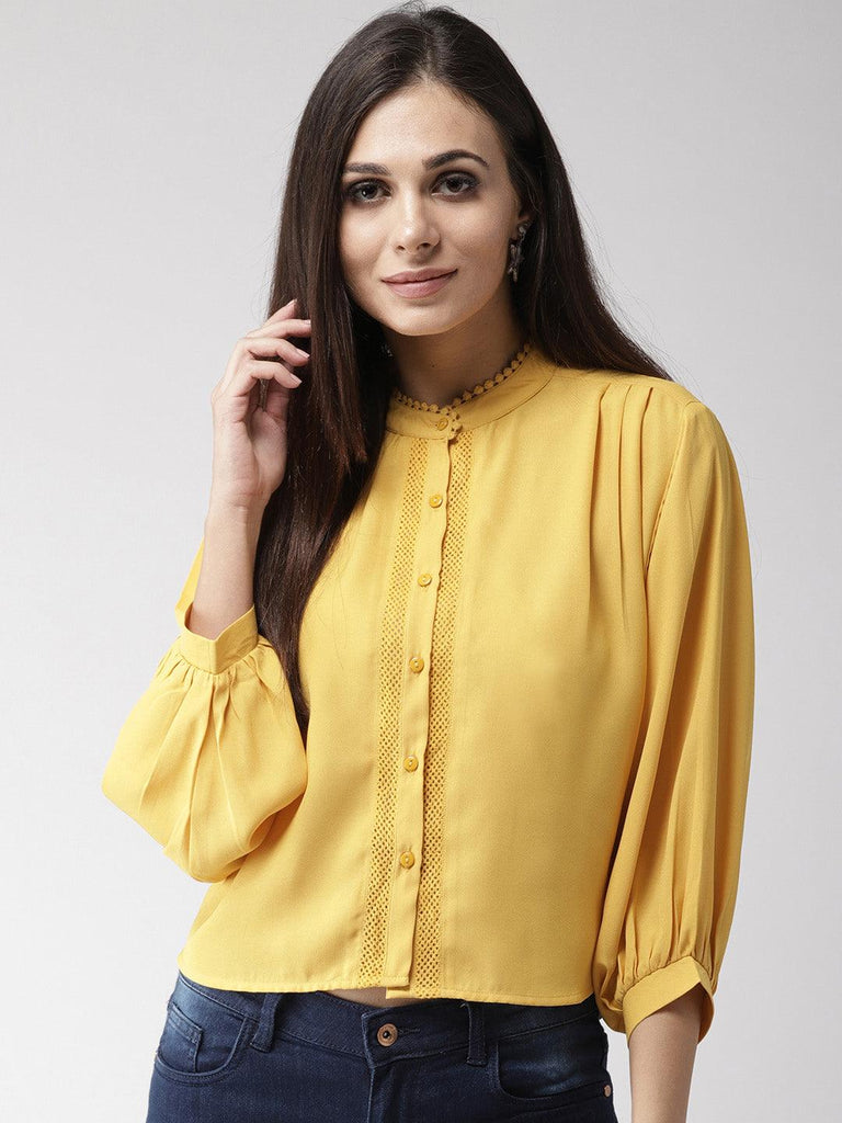 Women Mustard Yellow Solid Casual Shirt-Shirts-StyleQuotient