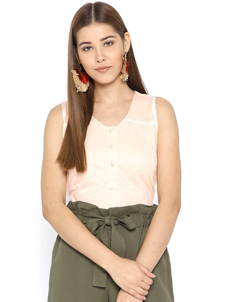 Style Quotient Women Peach Round Neck Floral Fashion Tops-Tops-StyleQuotient