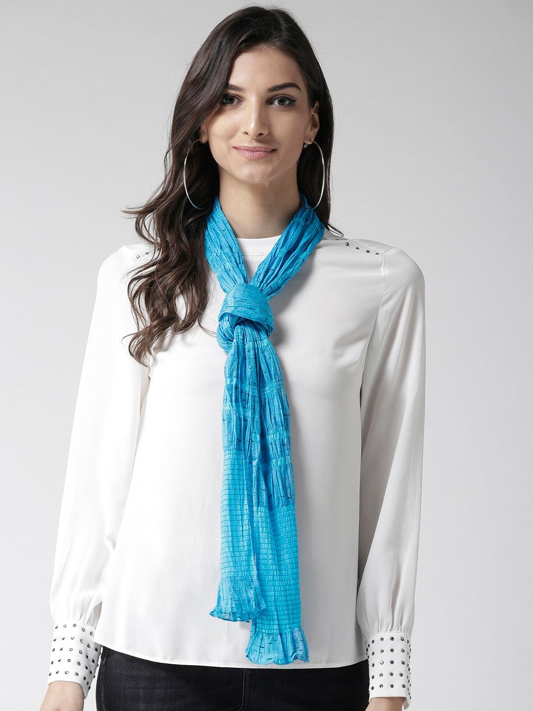 Women Blue Striped Stole-Stoles & Scarves-StyleQuotient