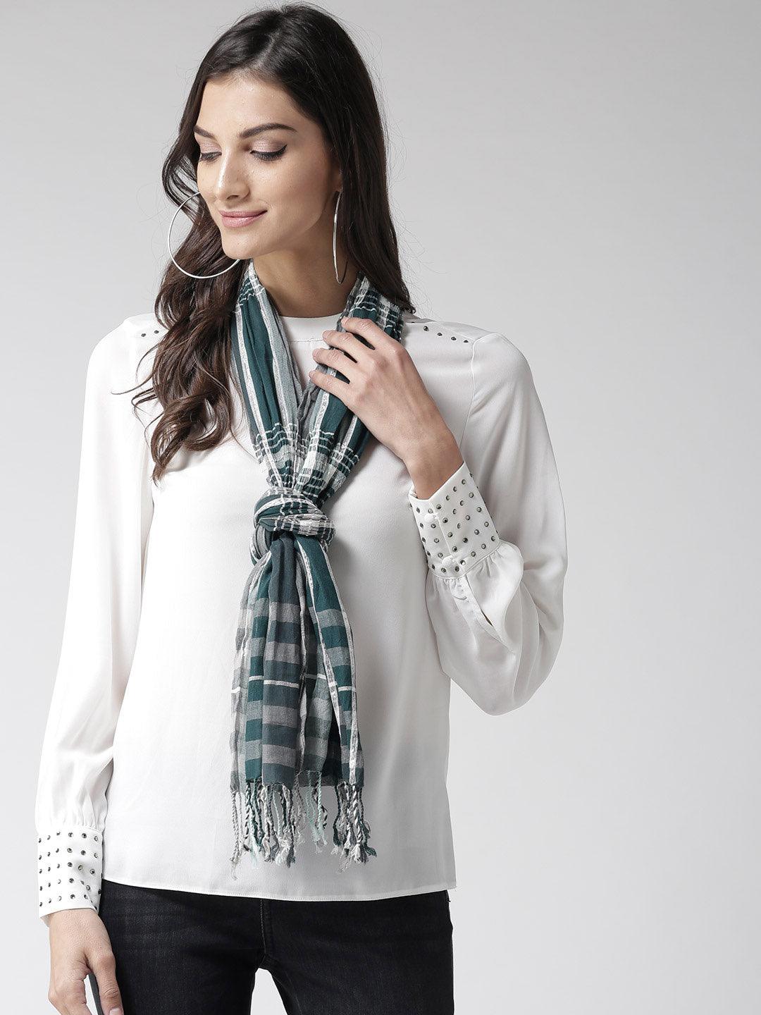 Women Green & Grey Checked Stole-Stoles & Scarves-StyleQuotient