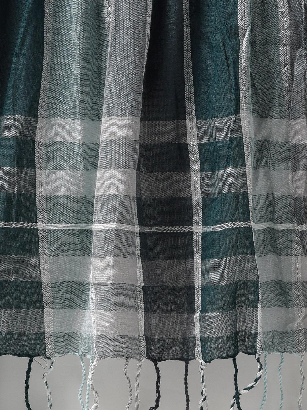 Women Green & Grey Checked Stole-Stoles & Scarves-StyleQuotient