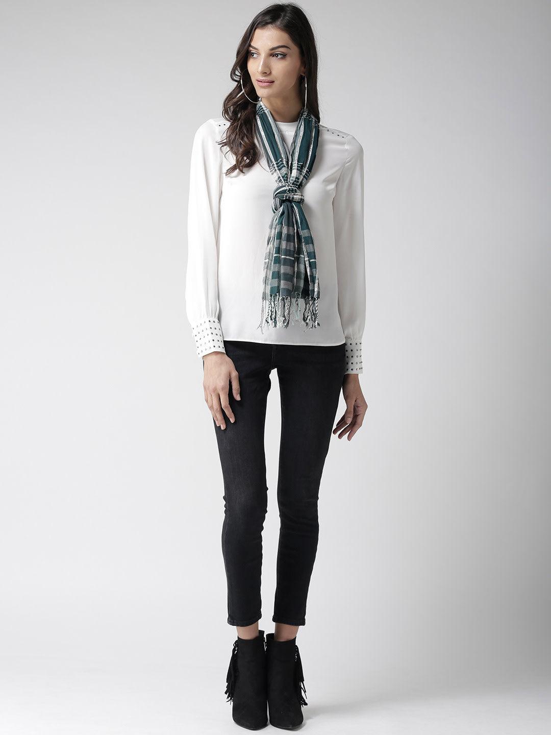 Women Green & Grey Checked Stole-Stoles & Scarves-StyleQuotient