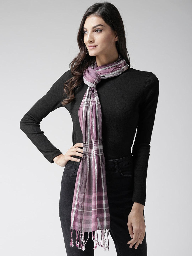 Women Purple & White Checked Stole-Stoles & Scarves-StyleQuotient