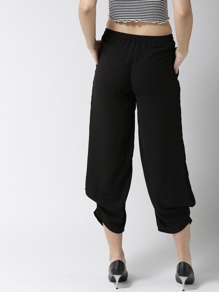 Women Black Tailored Loose Fit Solid Cropped Regular Trousers-Trousers-StyleQuotient