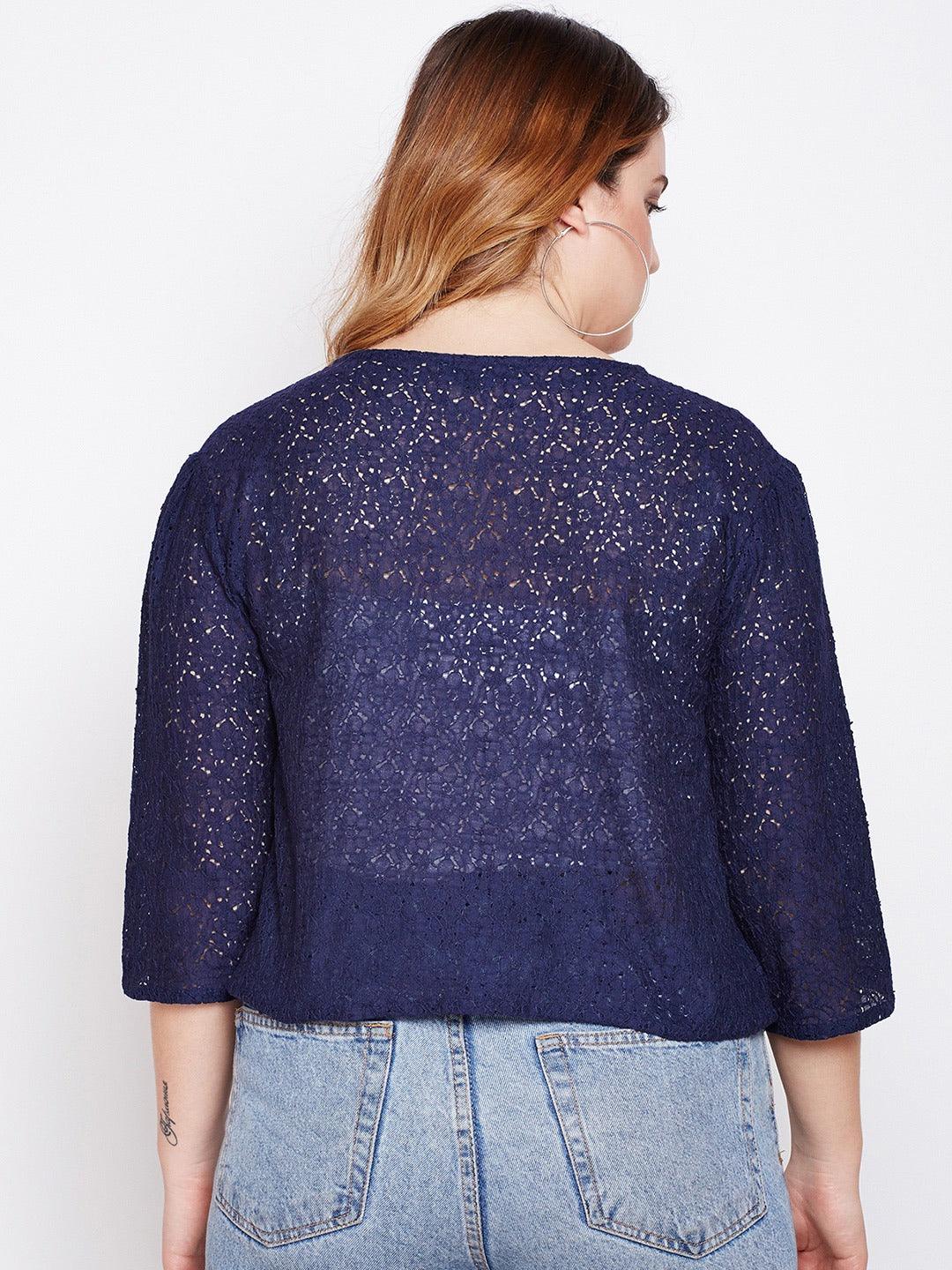 Style Quotient Navy Blue Self Design Open Front Shrug-Shrug-StyleQuotient