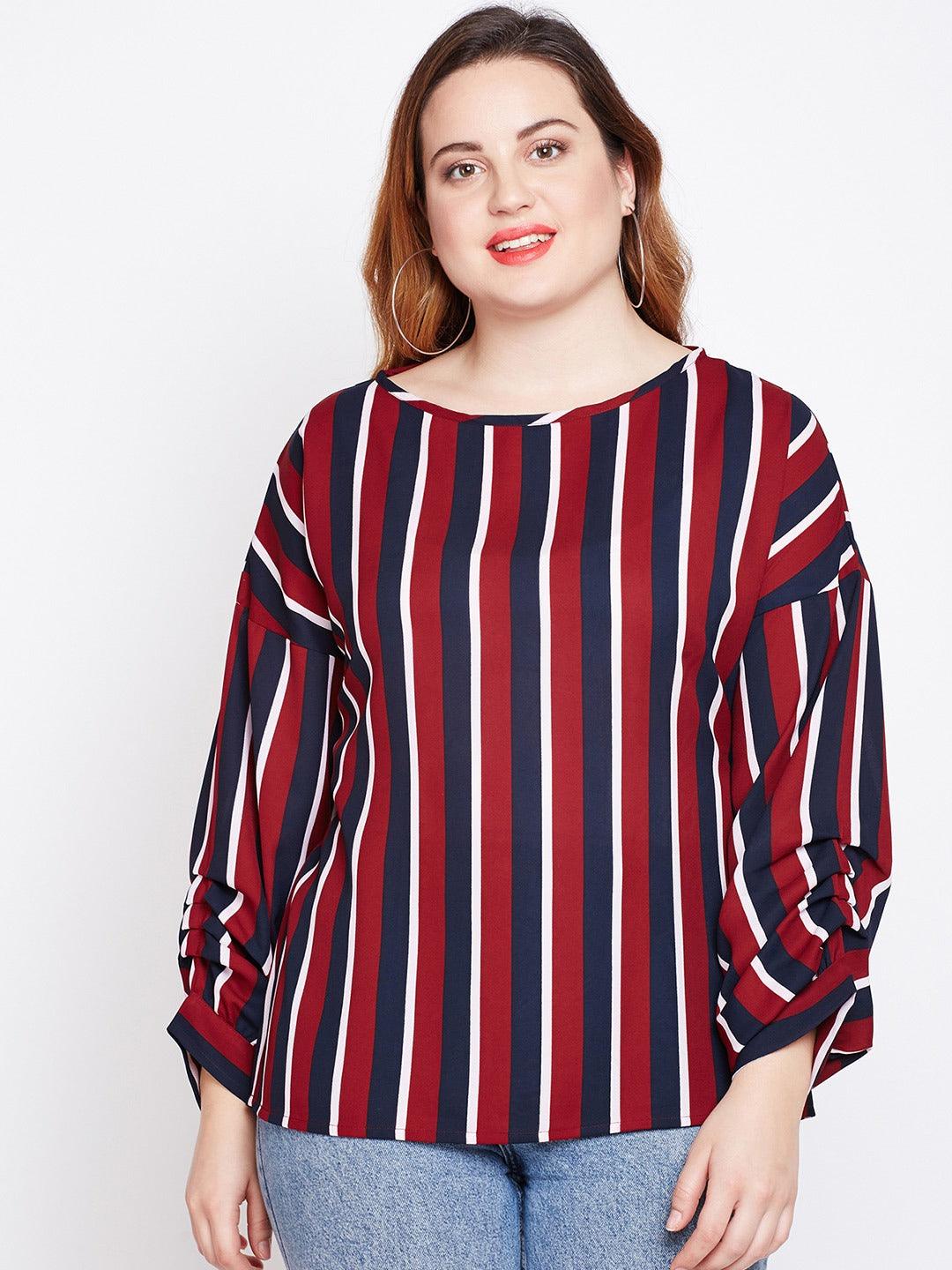 Style Quotient Women Maroon Striped Top-Tops-StyleQuotient