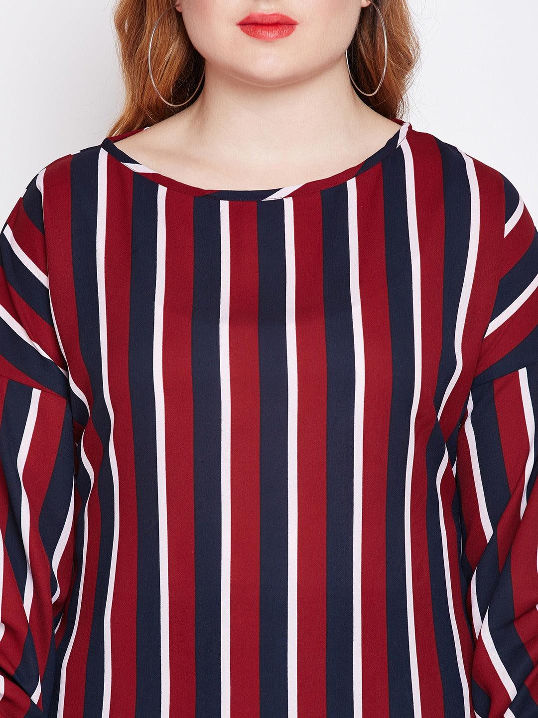 Style Quotient Women Maroon Striped Top-Tops-StyleQuotient