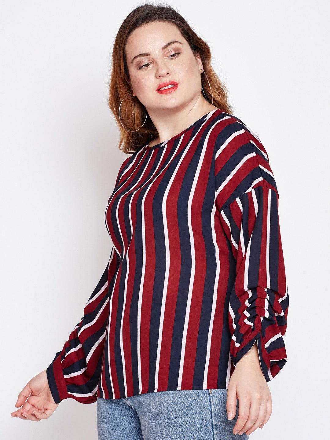 Style Quotient Women Maroon Striped Top-Tops-StyleQuotient