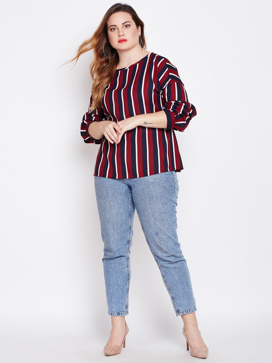 Style Quotient Women Maroon Striped Top-Tops-StyleQuotient