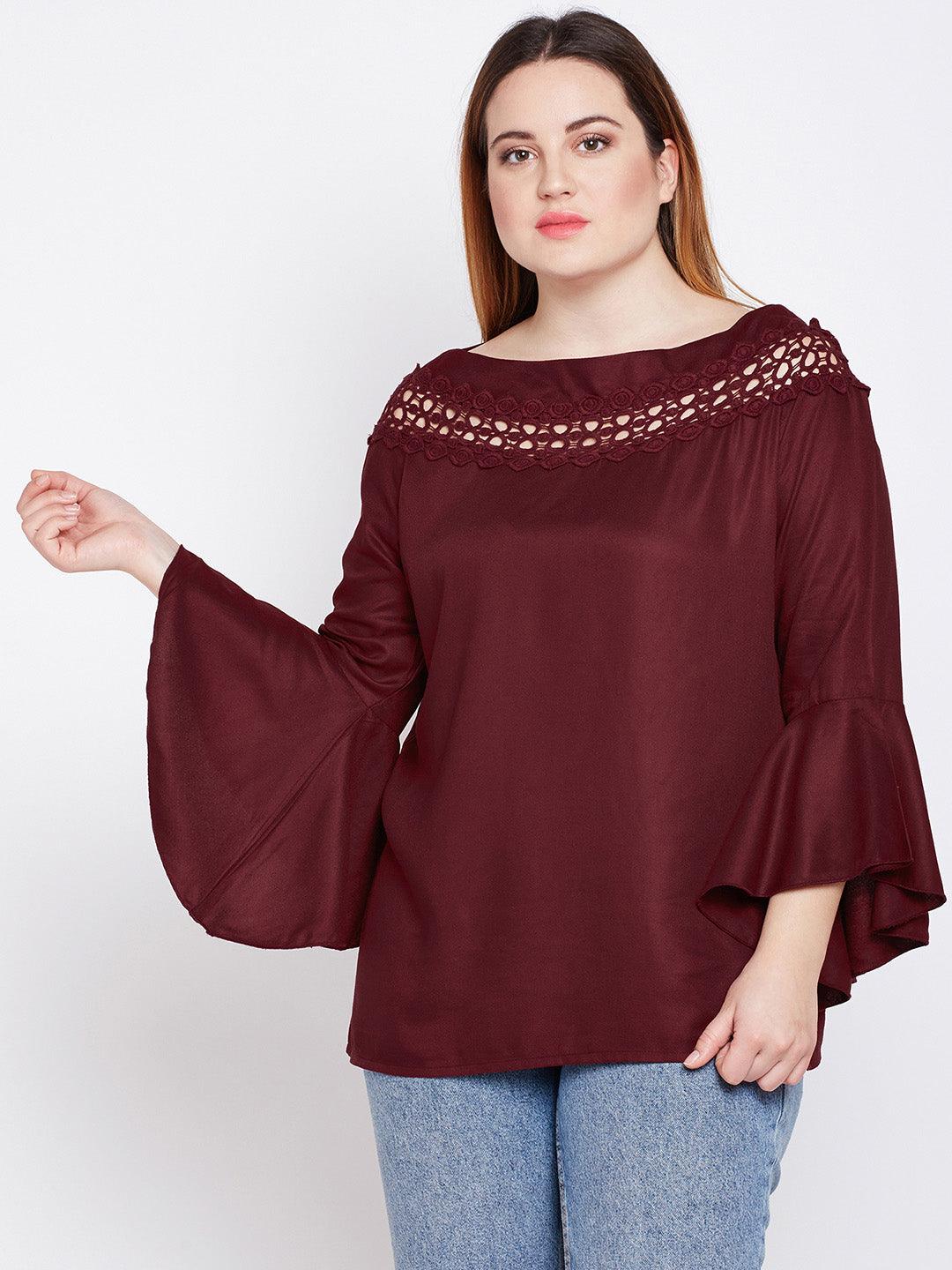 Women Maroon Solid Top-Tops-StyleQuotient