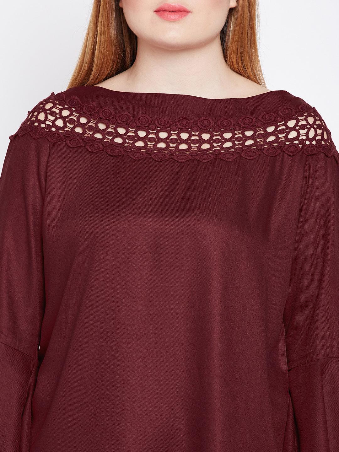 Women Maroon Solid Top-Tops-StyleQuotient