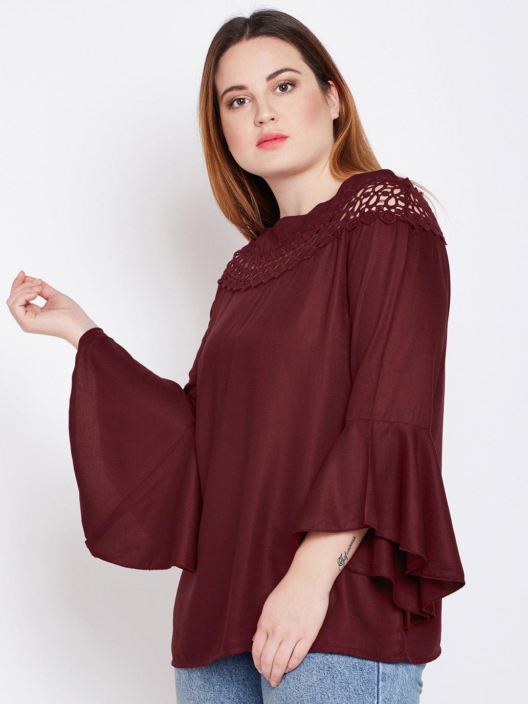 Women Maroon Solid Top-Tops-StyleQuotient