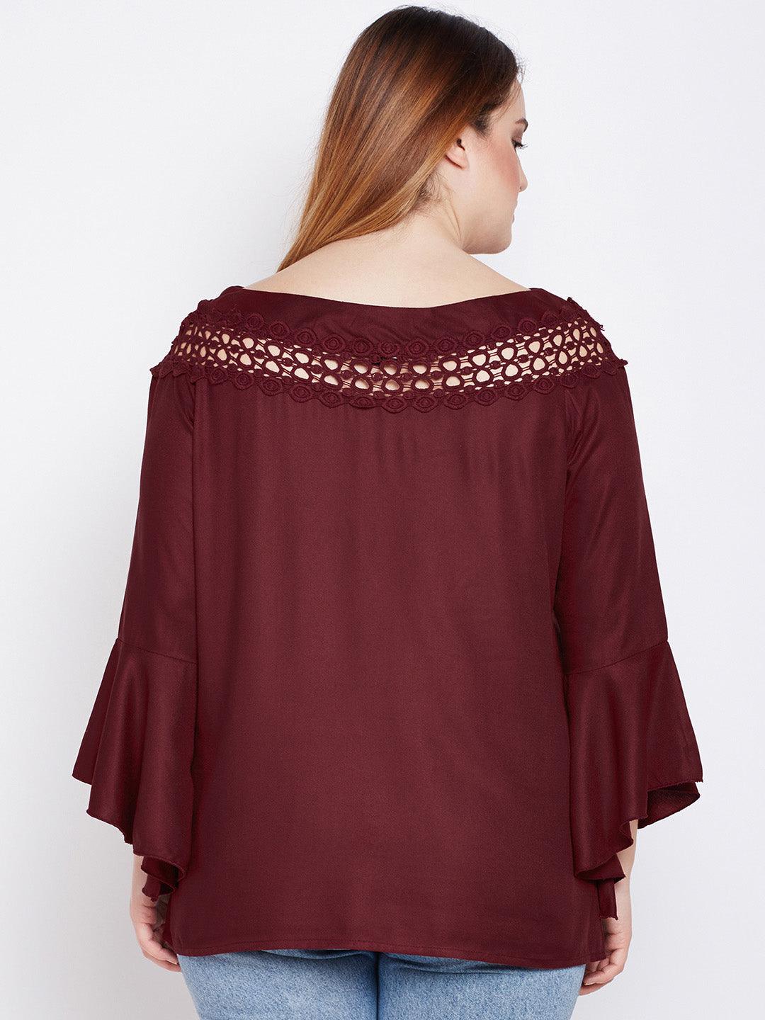 Women Maroon Solid Top-Tops-StyleQuotient