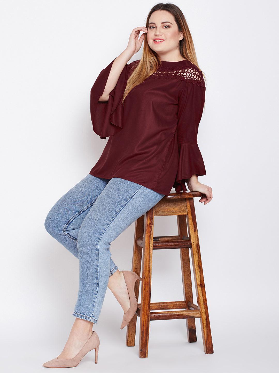 Women Maroon Solid Top-Tops-StyleQuotient