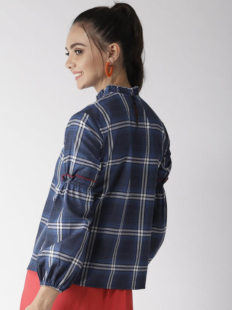 Women Blue Checked Top-Tops-StyleQuotient