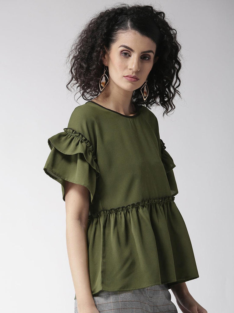 Women Olive Green Solid A-Line Top-Tops-StyleQuotient
