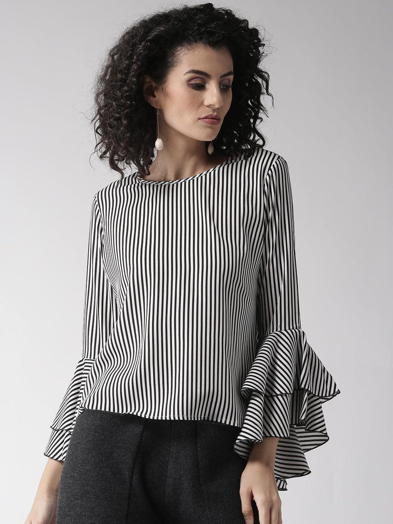 Women White & Black Striped Top-Tops-StyleQuotient