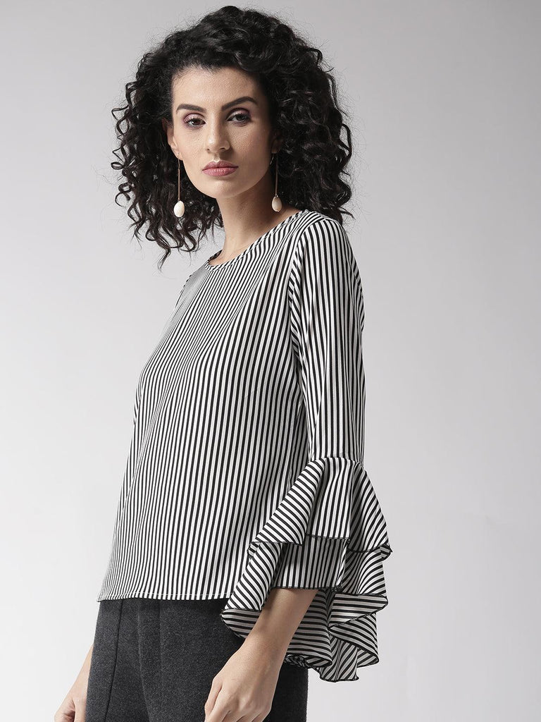 Women White & Black Striped Top-Tops-StyleQuotient