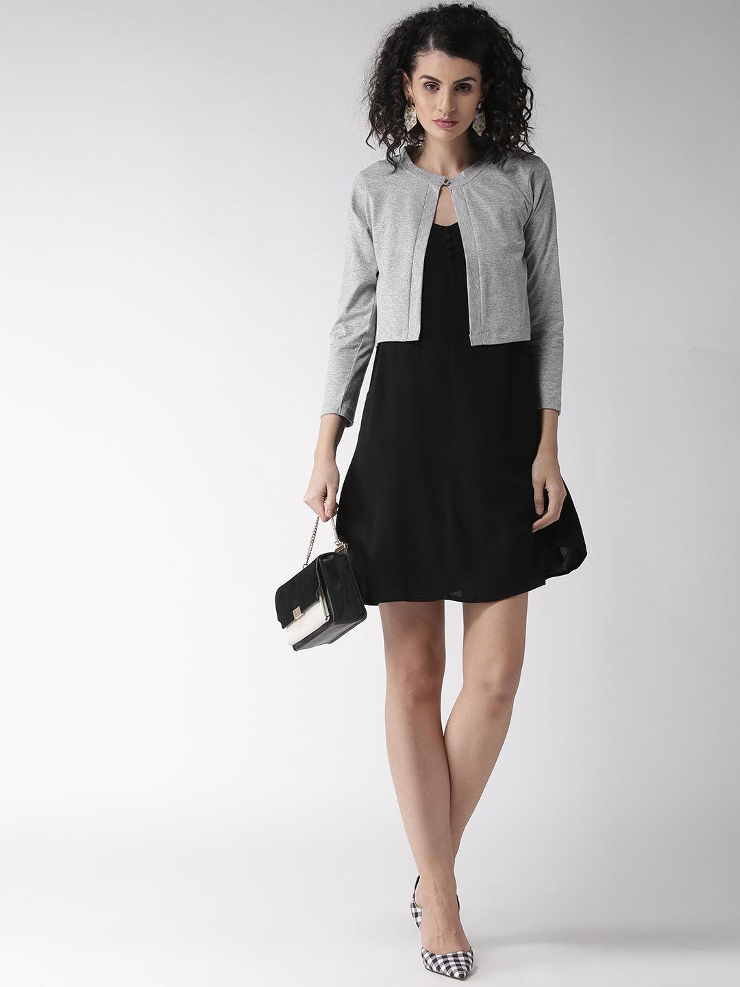 Style Quotient Women Solid Black Cotton Smart Casual Crop Shrug-Shrug-StyleQuotient