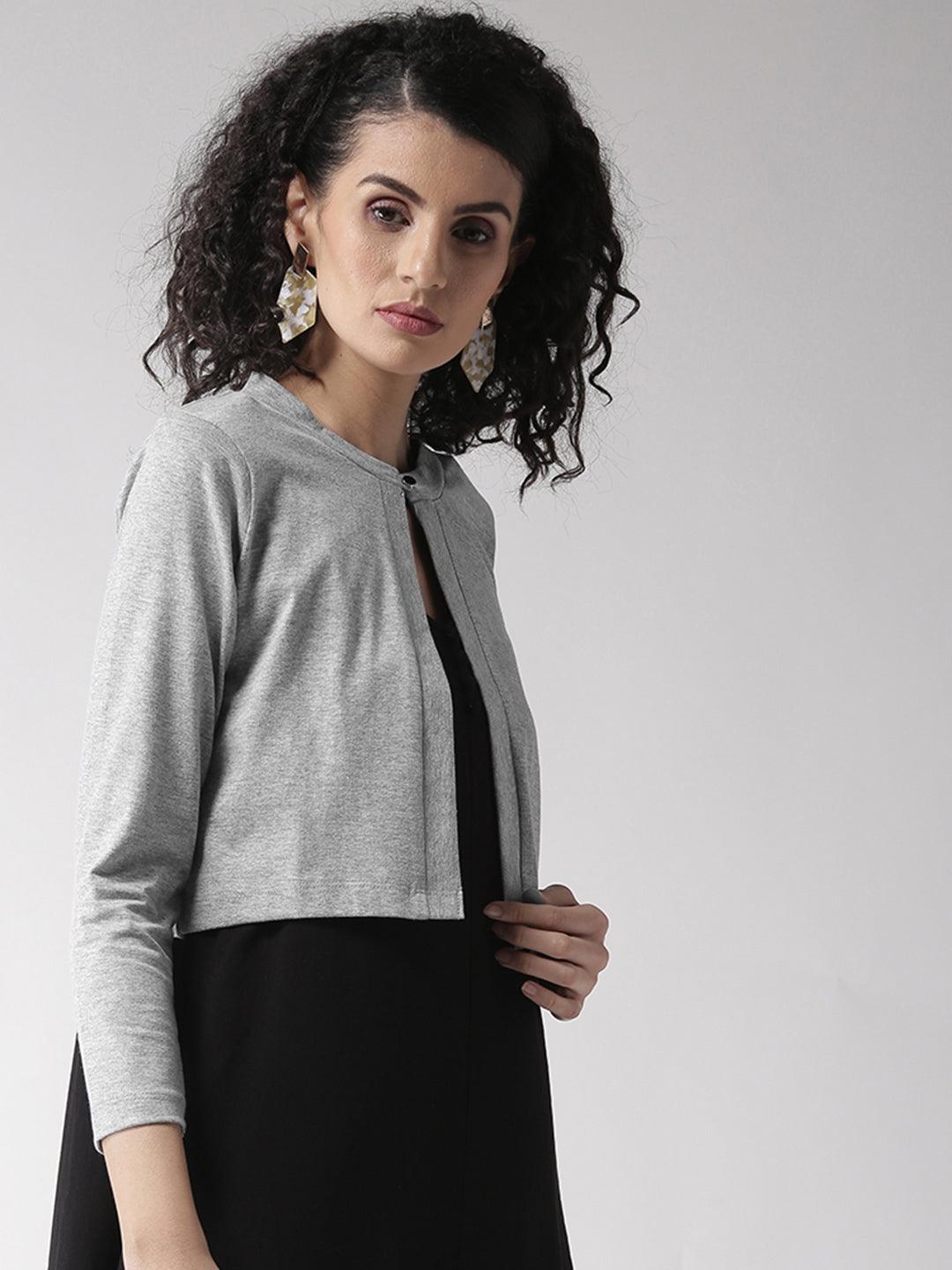 Style Quotient Women Solid Black Cotton Smart Casual Crop Shrug-Shrug-StyleQuotient