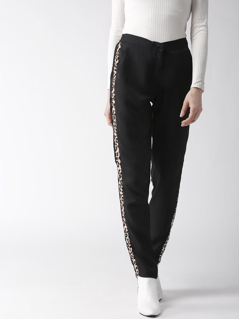 Women Black Tailored Slim Fit Solid Trousers-Trousers-StyleQuotient